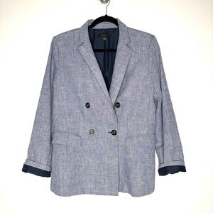 Ann Taylor Linen Cotton Blend Double Breasted Blazer Jacket In Blue Size 10